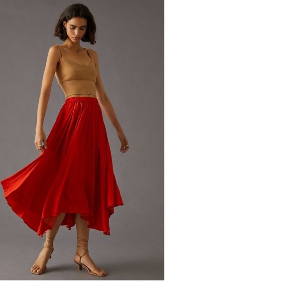 new By Anthropologie Sleek A-Line Skirt medium orange XSP PXS petite - Picture 4 of 5
